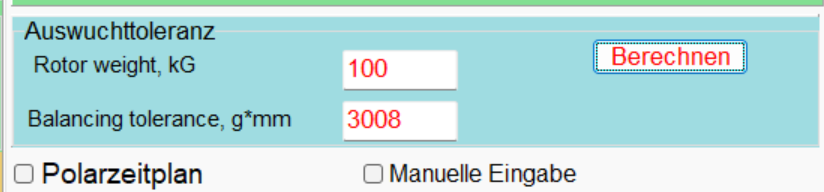 Optionen zur Einstellung der Einheiten im Toleranzrechner.